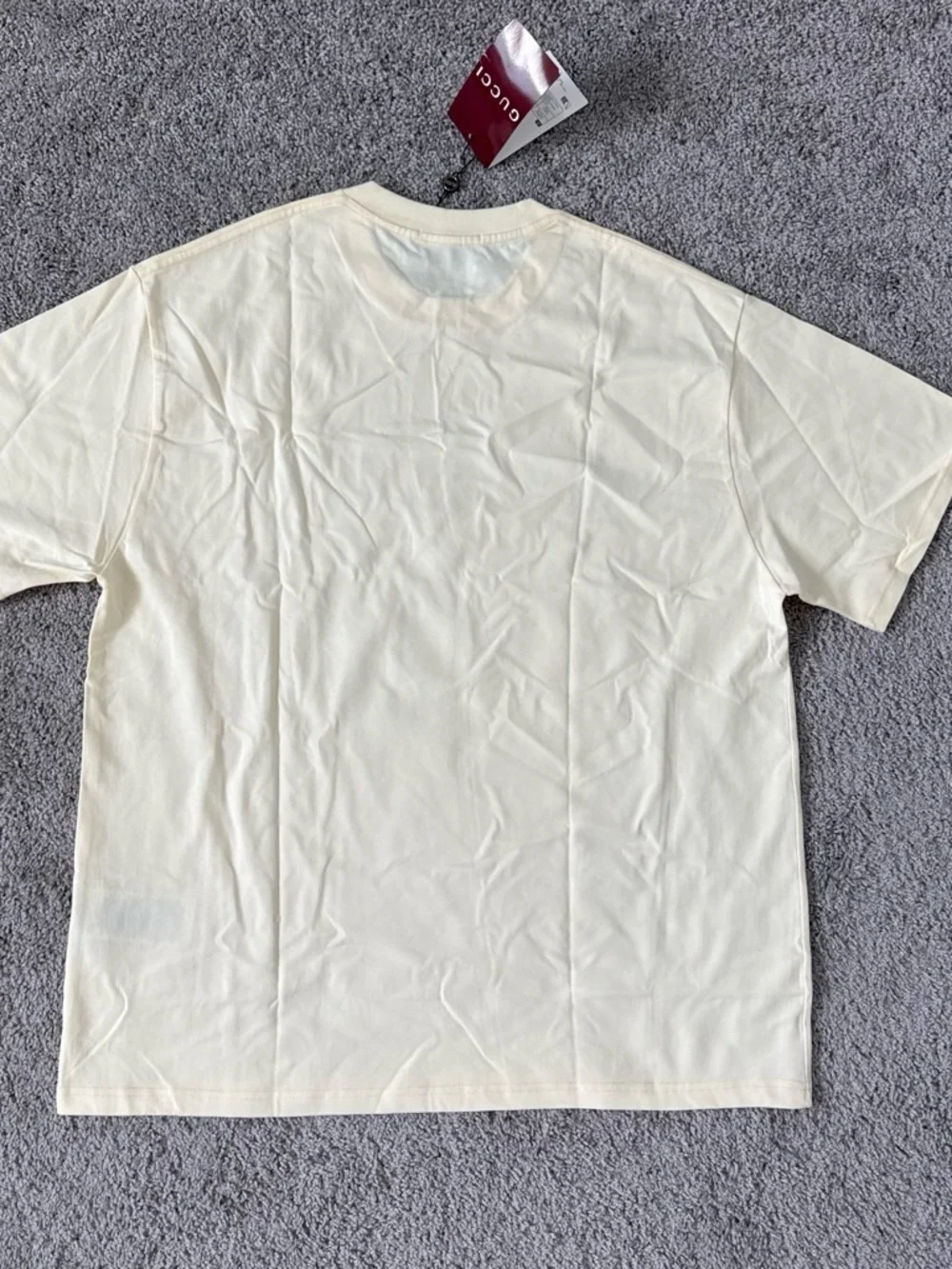 New Gucci Cream Short-Sleeve Logo T-Shirt with Black Print size XL USA Crewneck